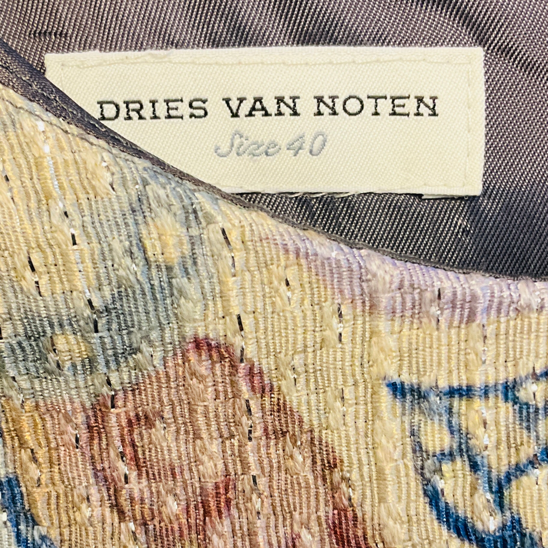 Dries Van Noten Grey / Beige / Silver Metallic Jacquard Long Sleeved Midi Cocktail Dress