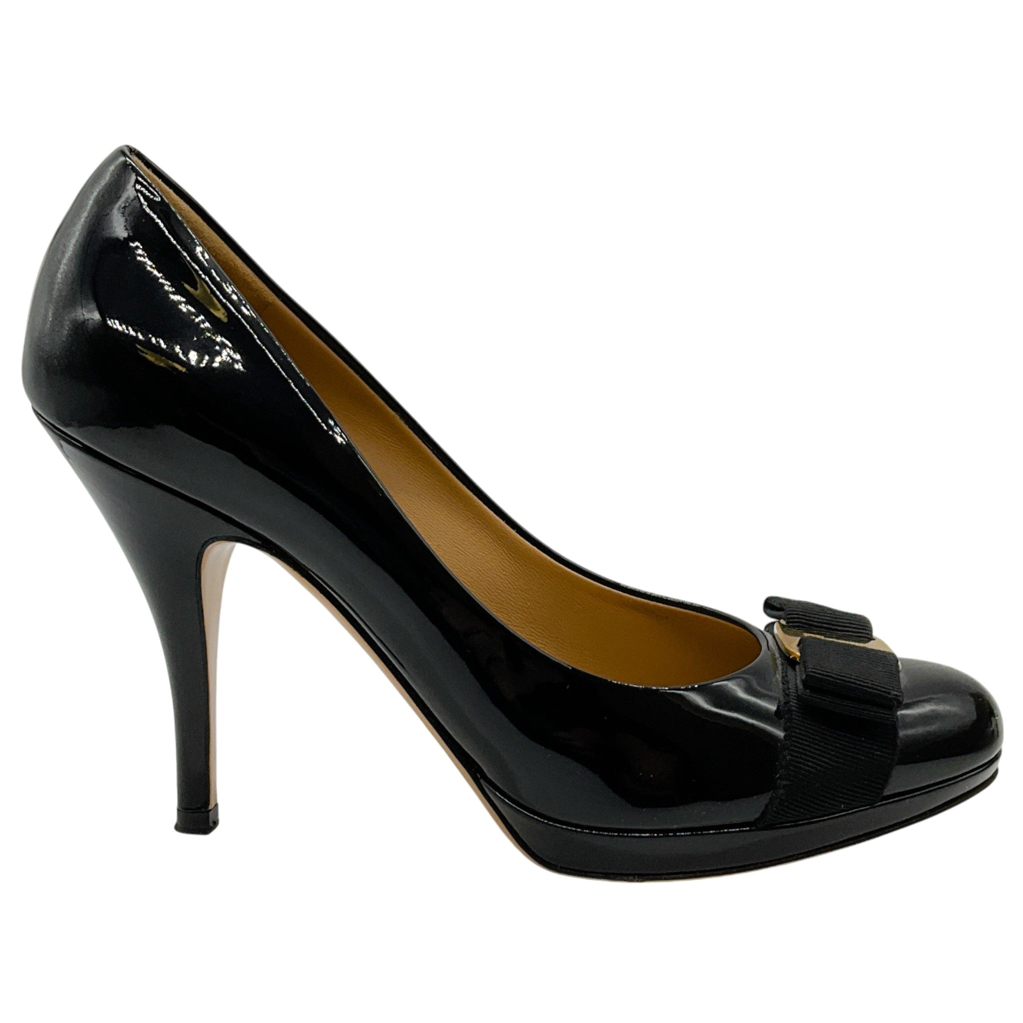 Salvatore Ferragamo Black Patent Leather Tina Pumps