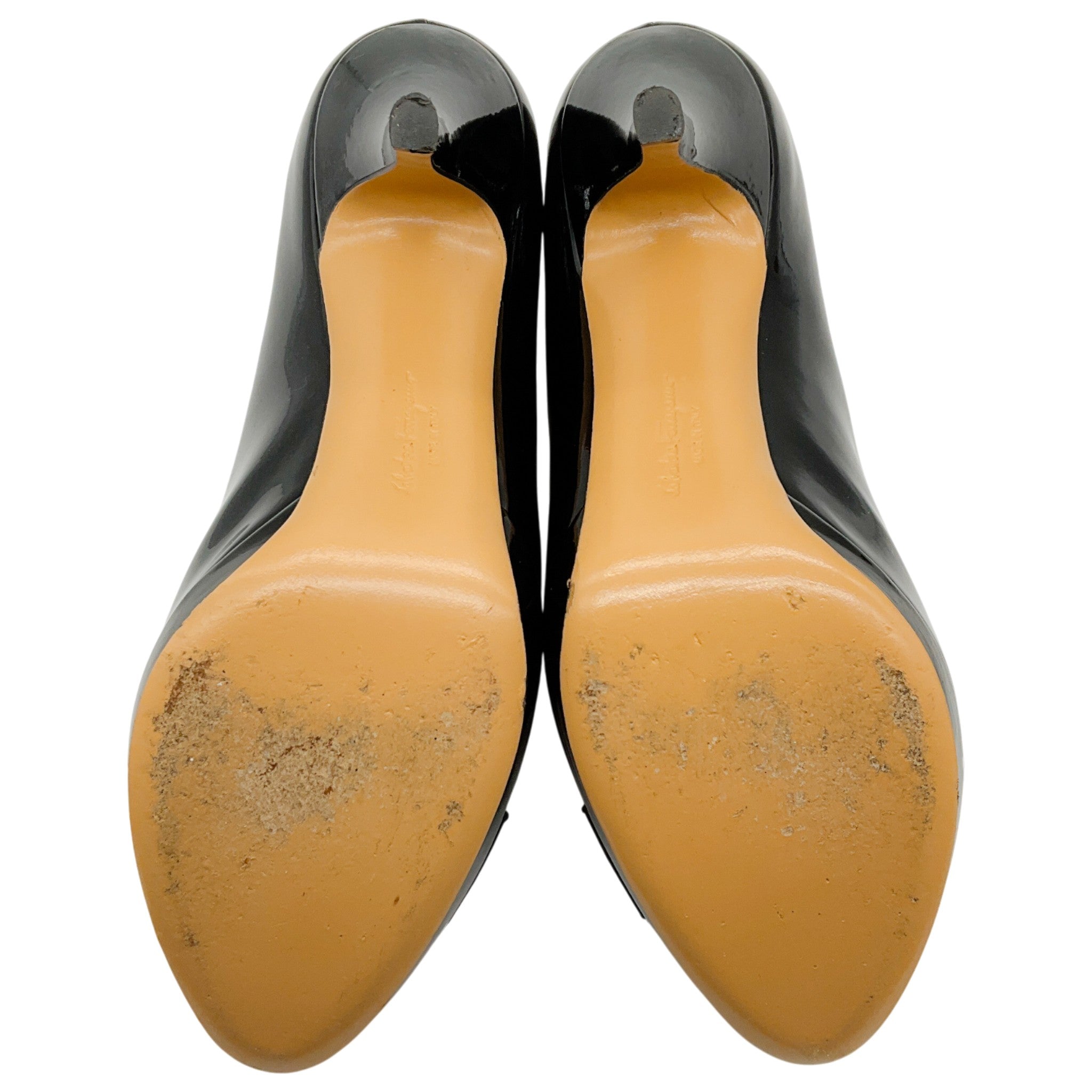 Salvatore Ferragamo Black Patent Leather Tina Pumps