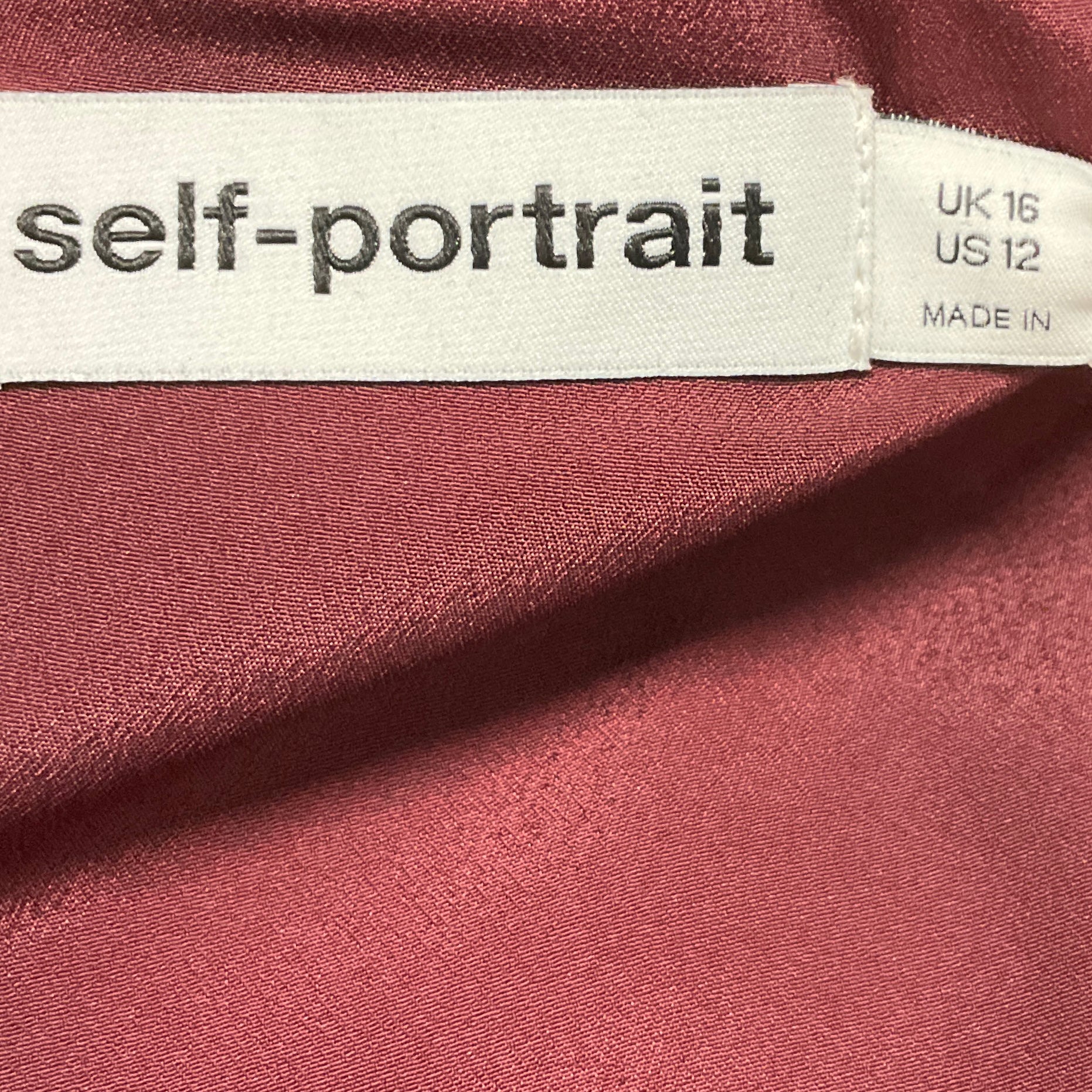 Self-Portrait Burgundy Taffeta Midi Dress with Belt