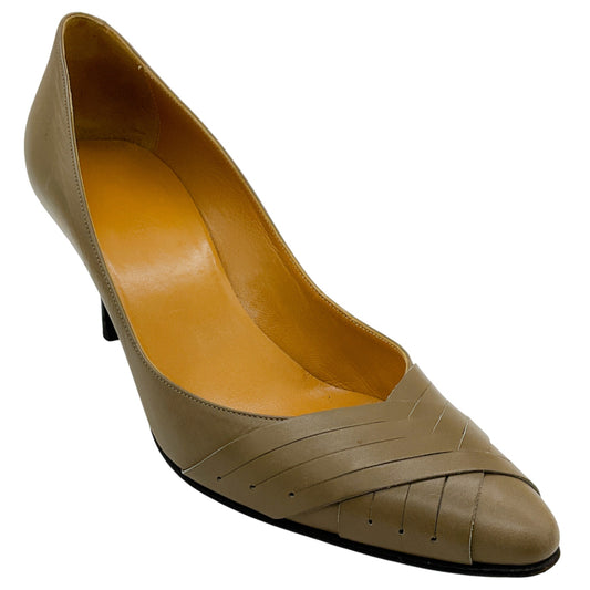 Hermes Taupe Leather Woven Toe Pumps
