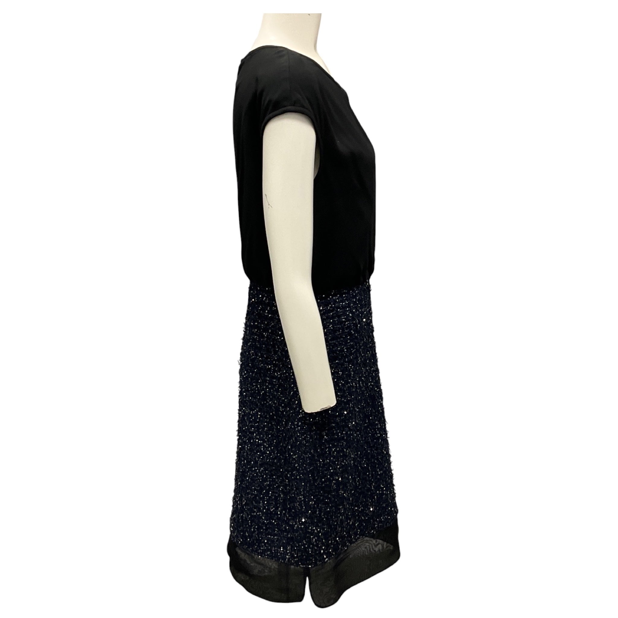St. John Navy Sequined Metallic Knit Jacket and Dress Suit Set