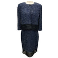 Load image into Gallery viewer, St. John Navy Sequined Metallic Knit Jacket and Dress Suit Set
