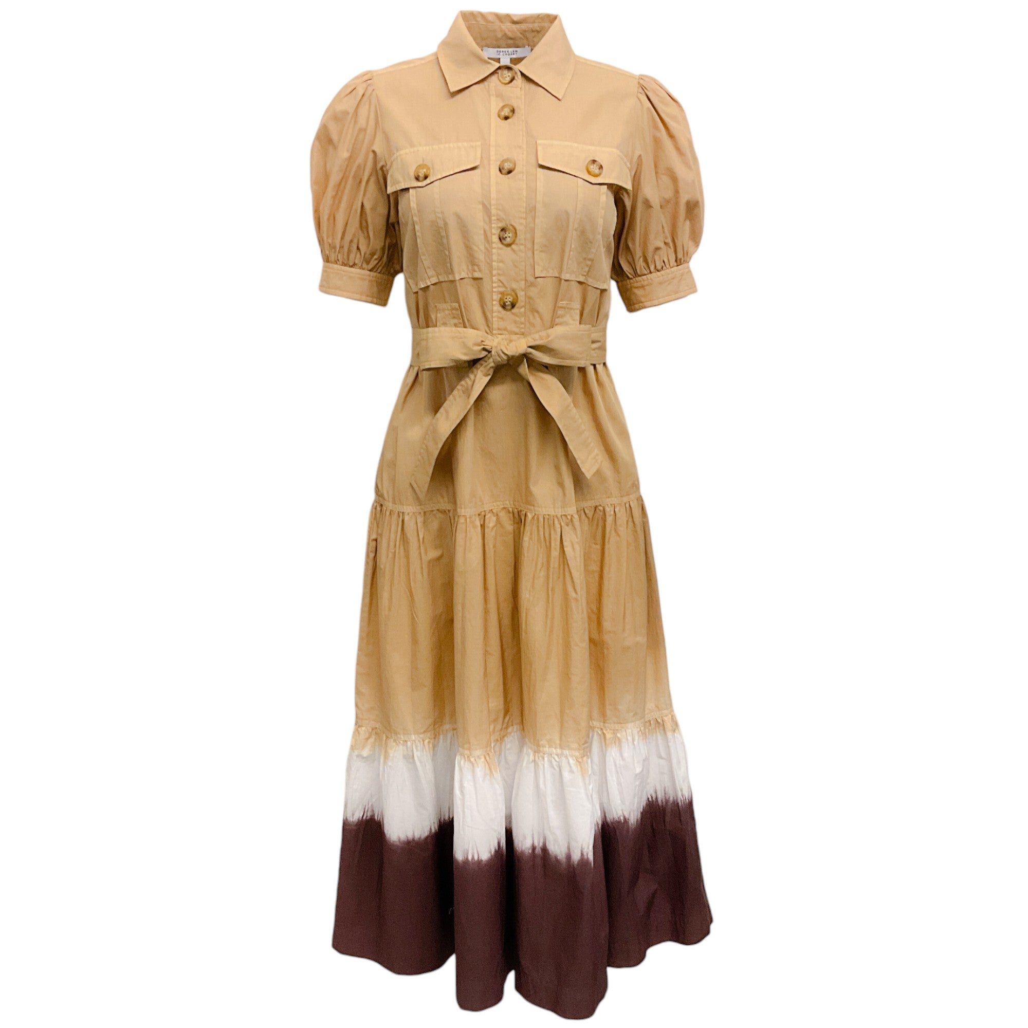 Derek Lam 10 Crosby Beige / Brown Belted Dip Dye Shirt Dress