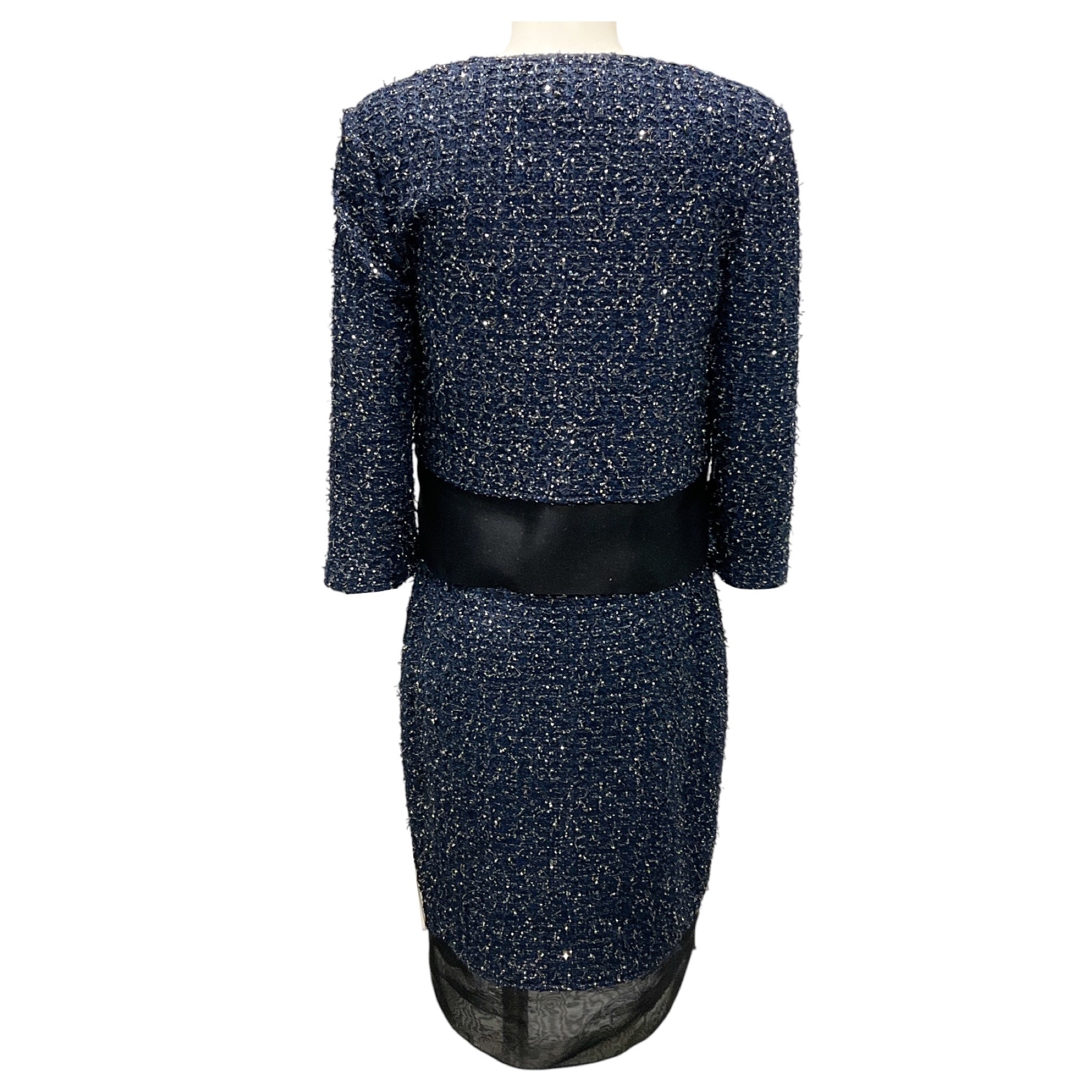 St. John Navy Sequined Metallic Knit Jacket and Dress Suit Set