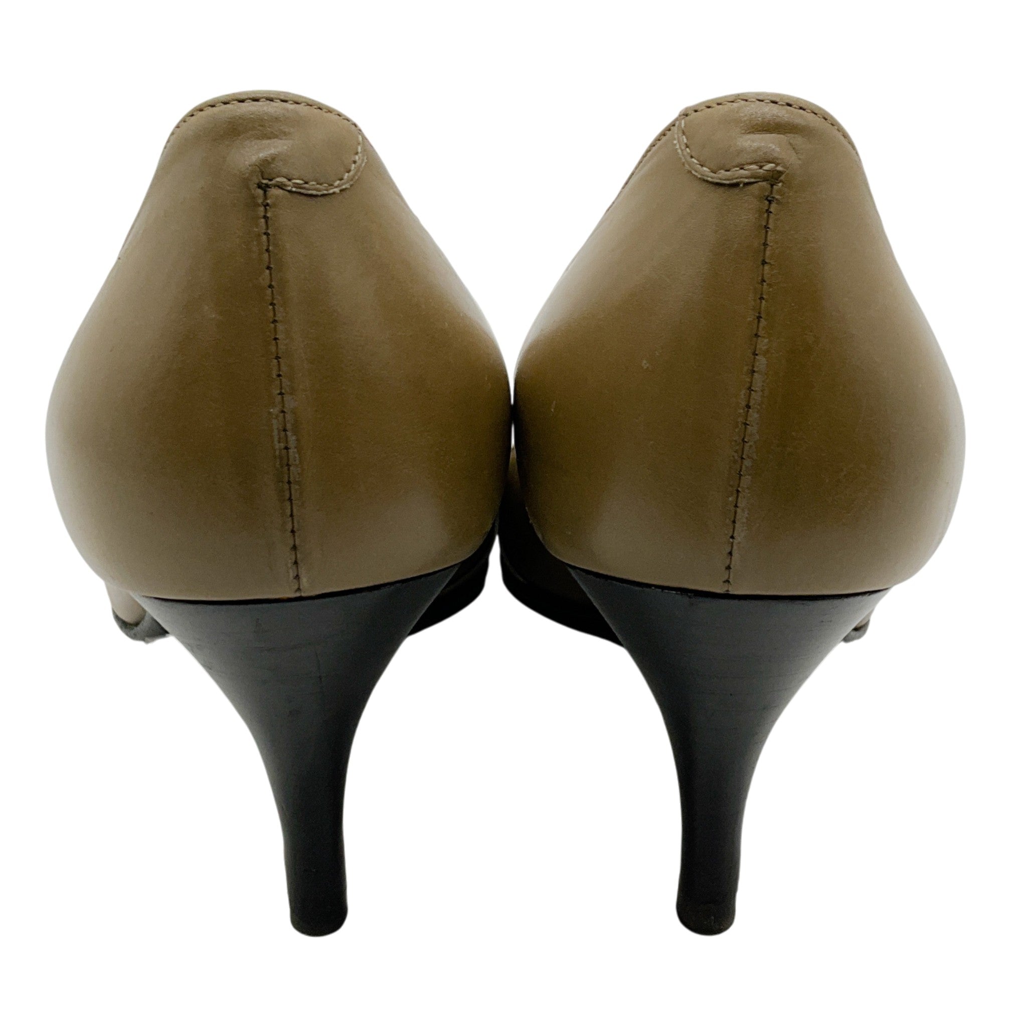 Hermes Taupe Leather Woven Toe Pumps