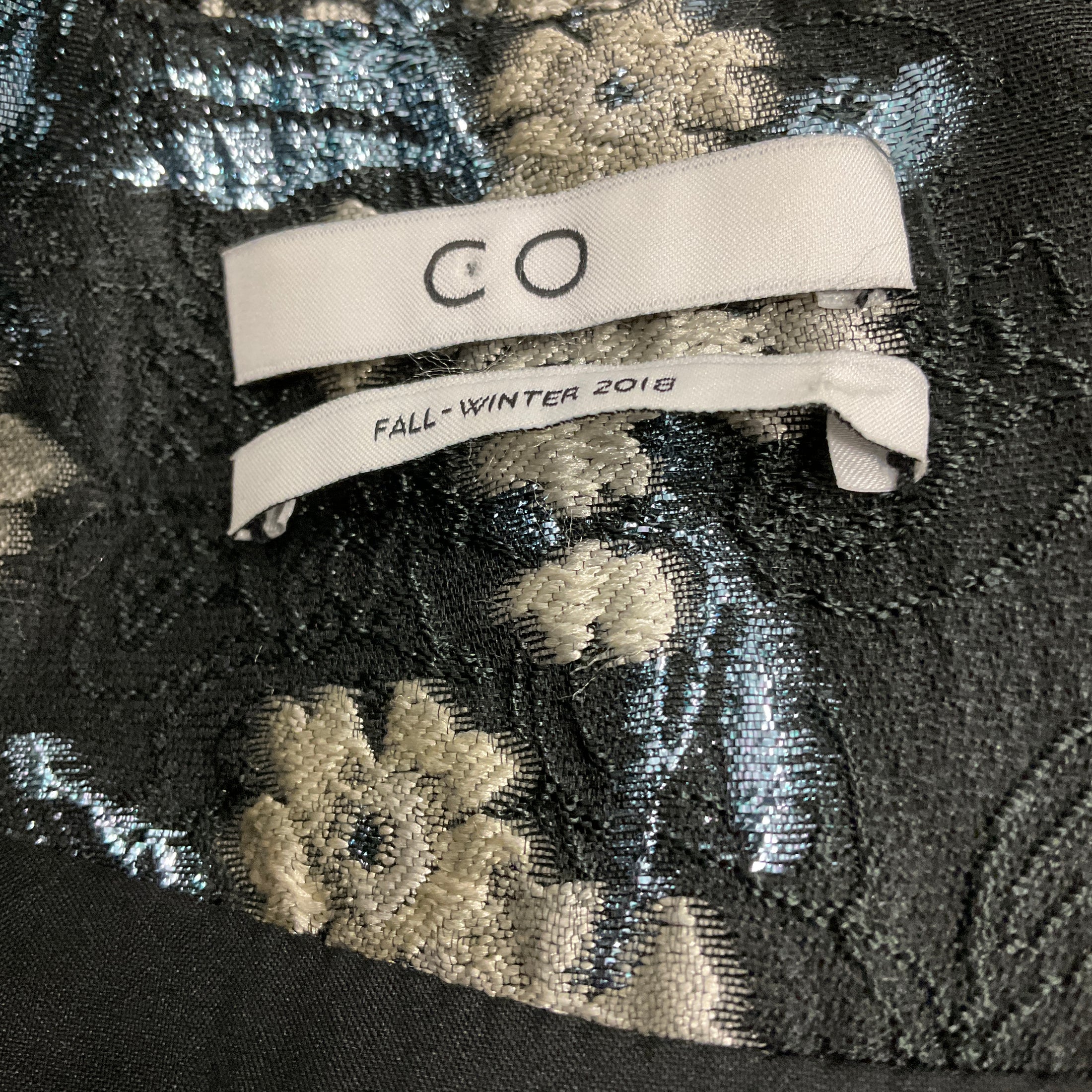 Co Black / Ivory / Blue Metallic Jacquard Midi Dress