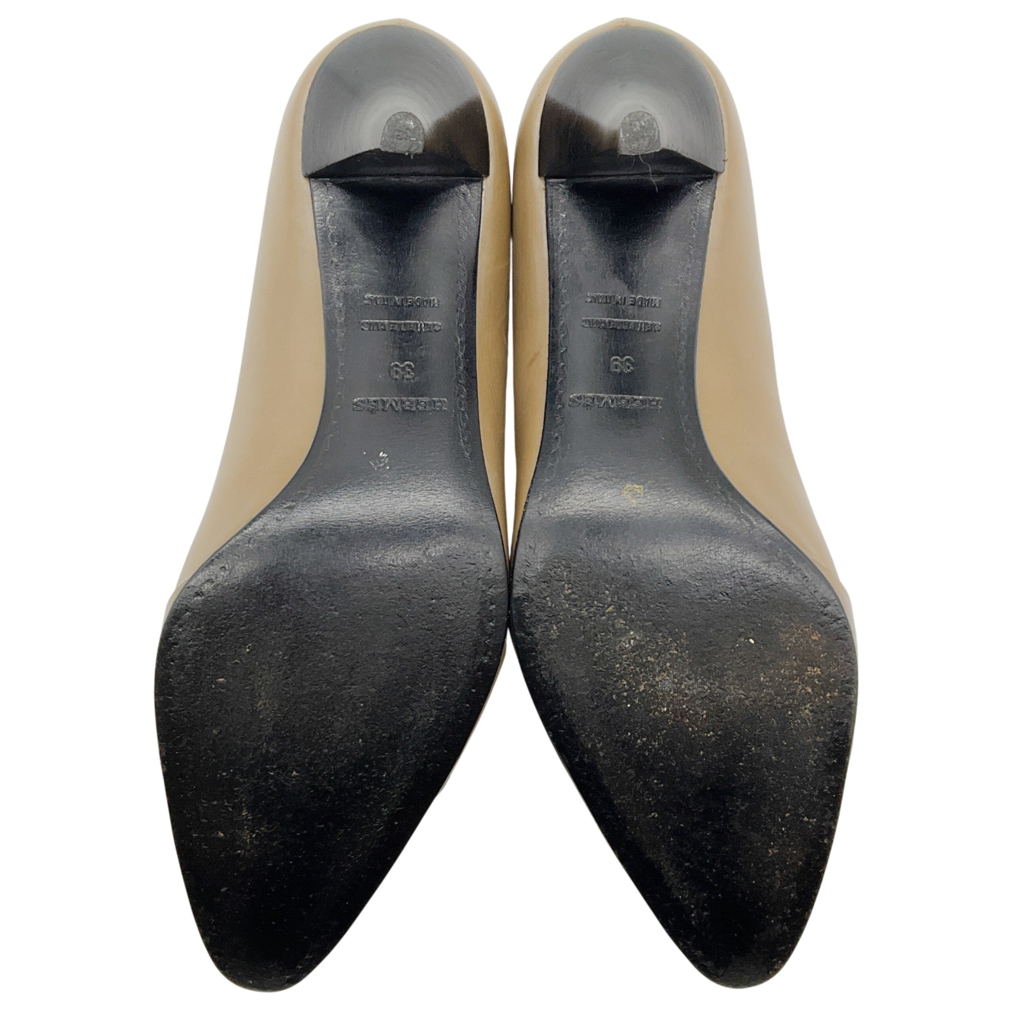 Hermes Taupe Leather Woven Toe Pumps