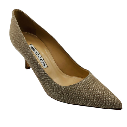 Manolo Blahnik Natural Pointed Toe Linen Pumps