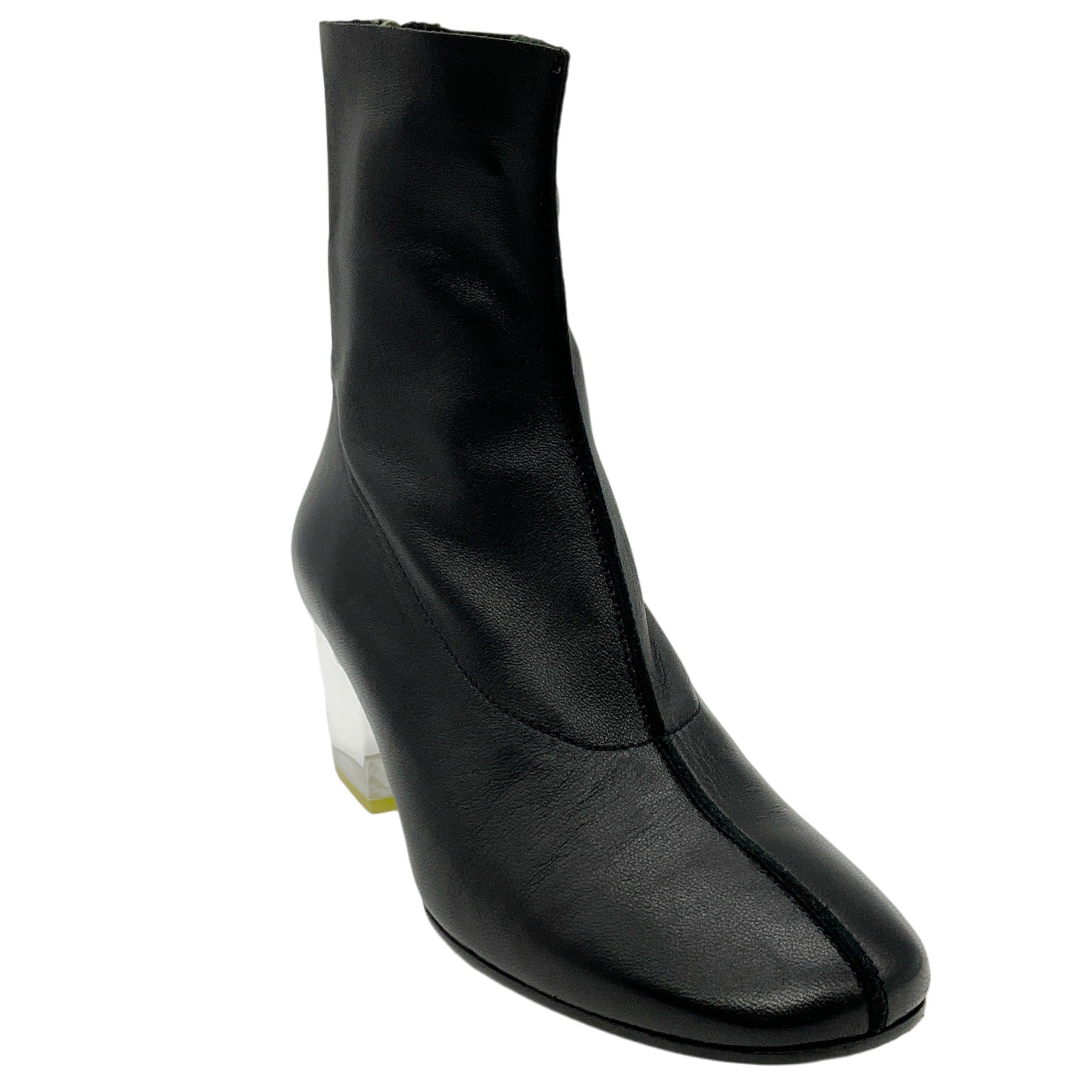 Ritch Erani Black Leather Booties with Lucite Heel
