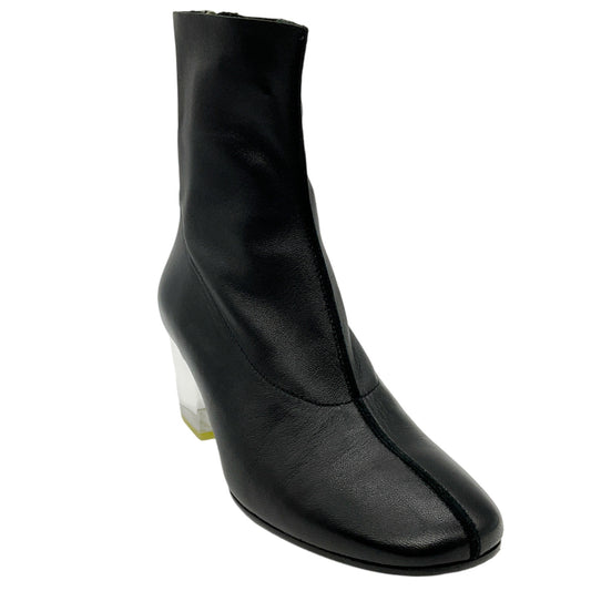Ritch Erani Black Leather Booties with Lucite Heel
