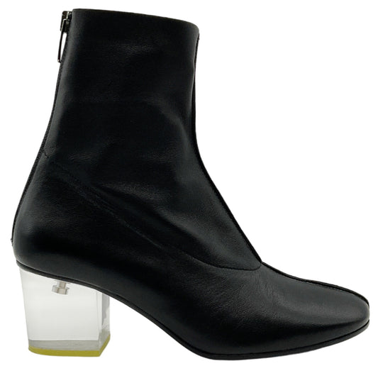 Ritch Erani Black Leather Booties with Lucite Heel
