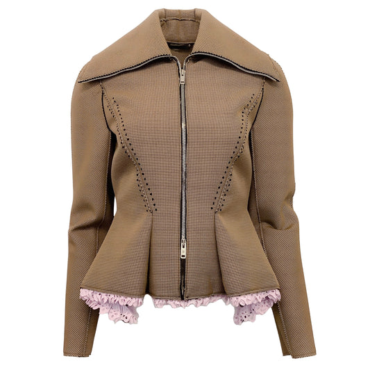 Givenchy Brown Cognaclila Jacket with Pink Lace Trim