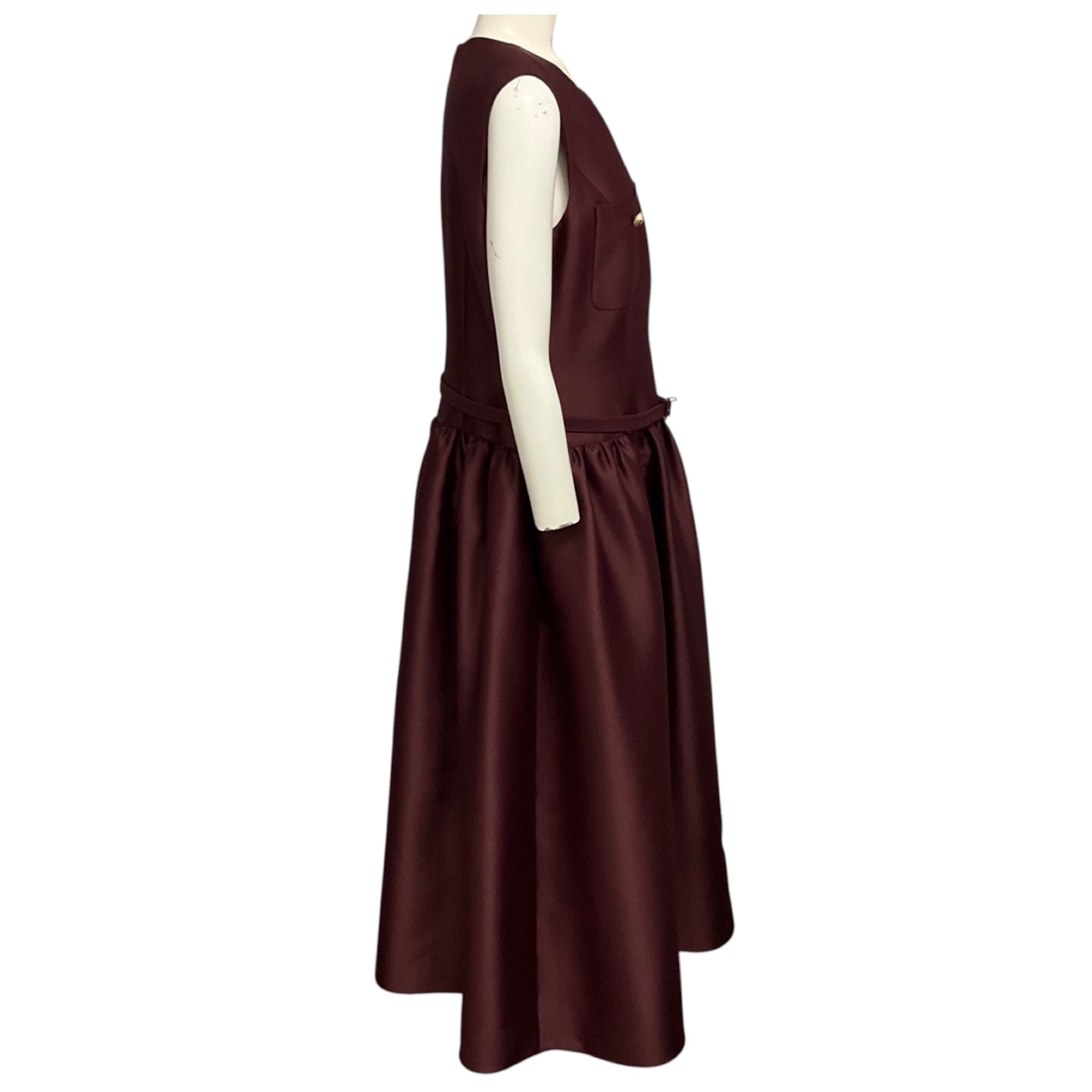 Self-Portrait Burgundy Taffeta Midi Dress with Belt