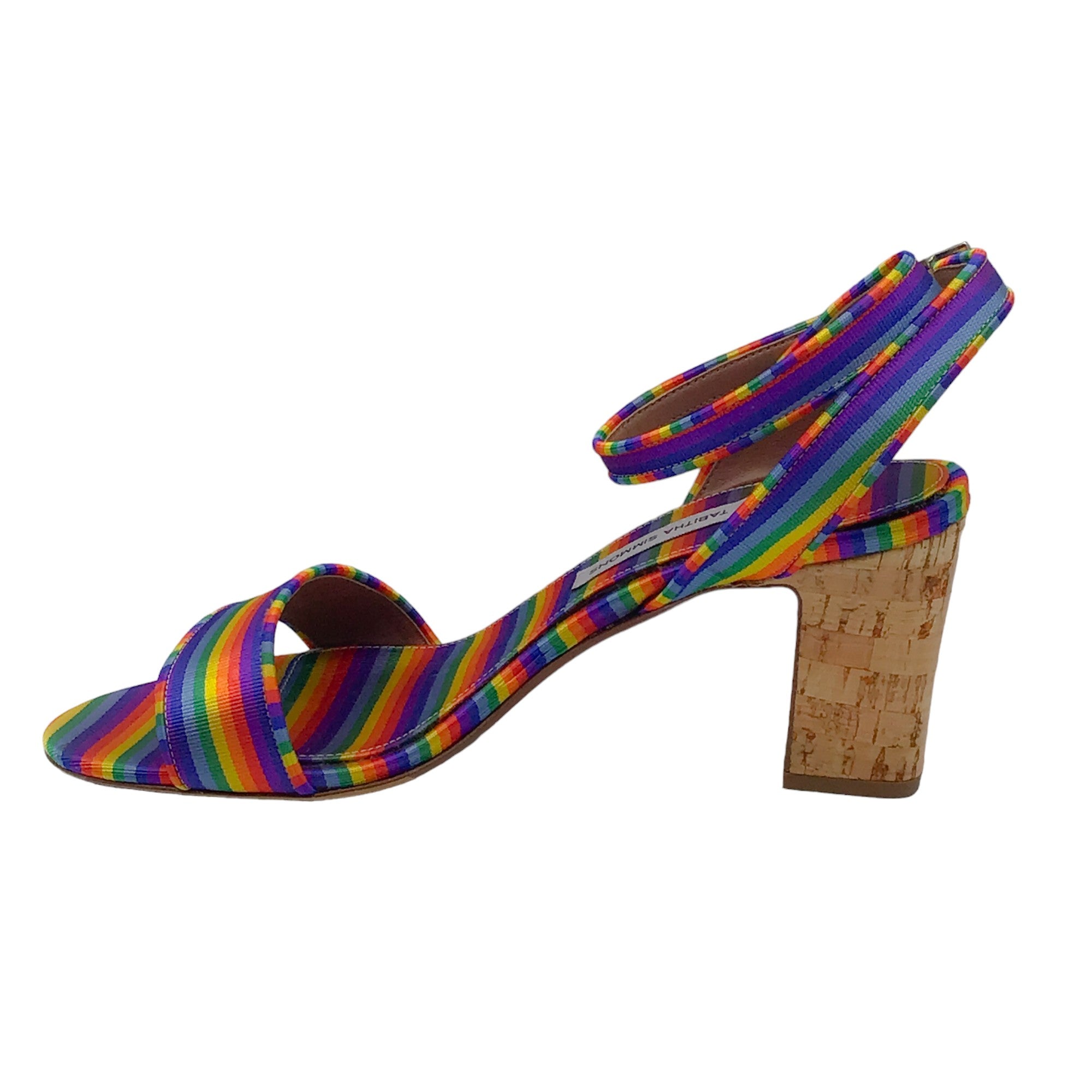 Tabitha Simmons Rainbow Multi Ankle Strap Cork Heel Sandals
