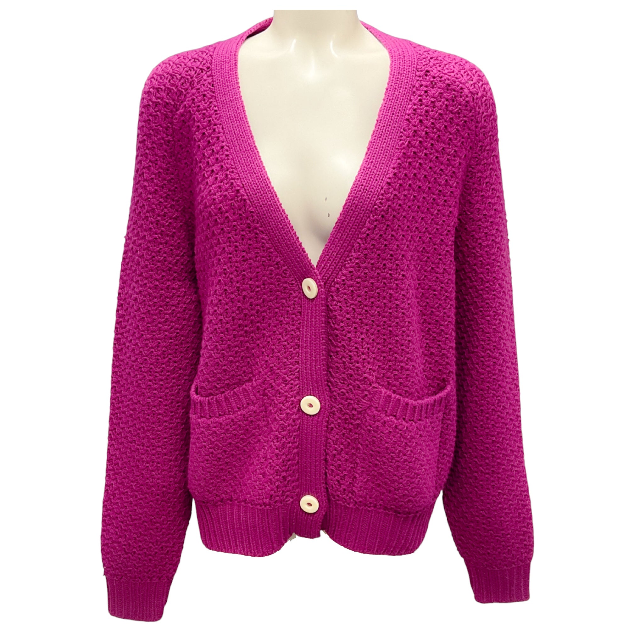 The Elder Statesman Magenta Cashmere Knit Cardigan Sweater