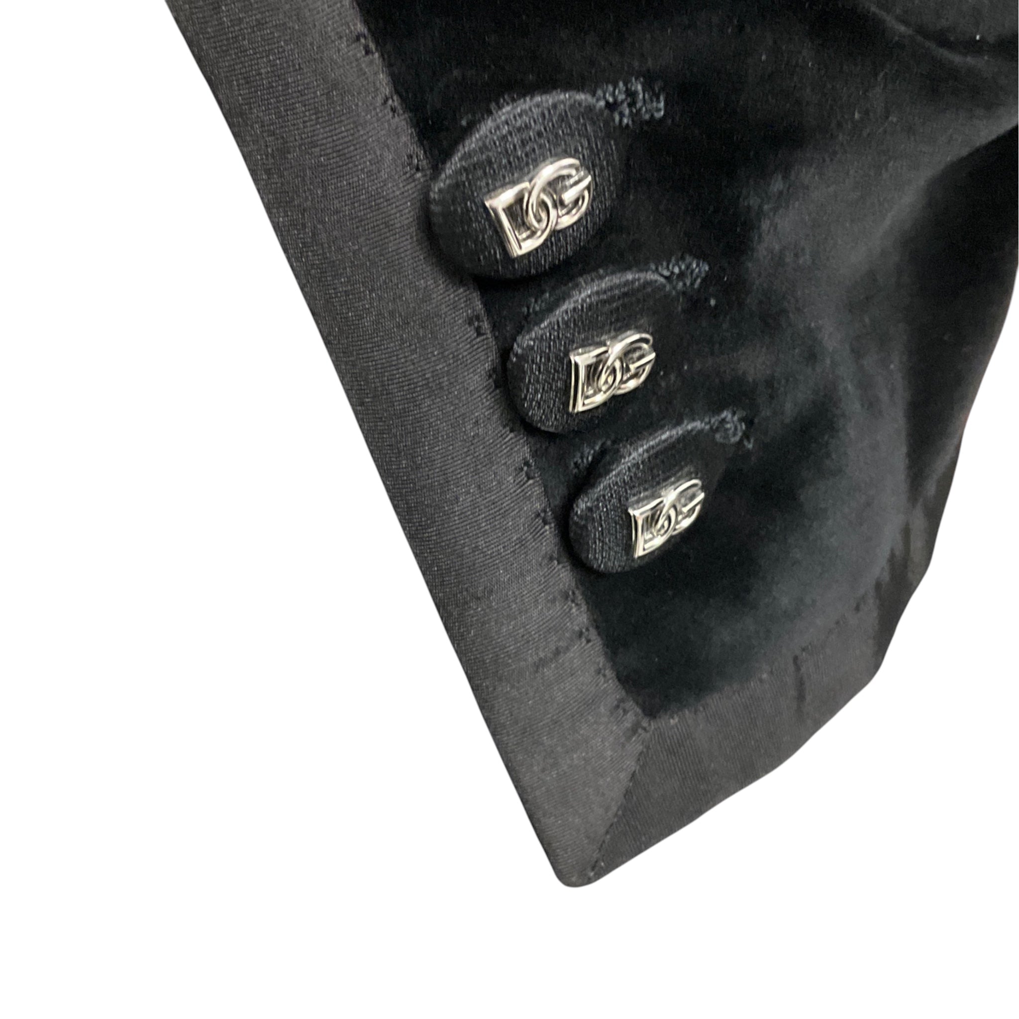 Dolce & Gabbana Black Velvet Blazer with DG Logo Buttons