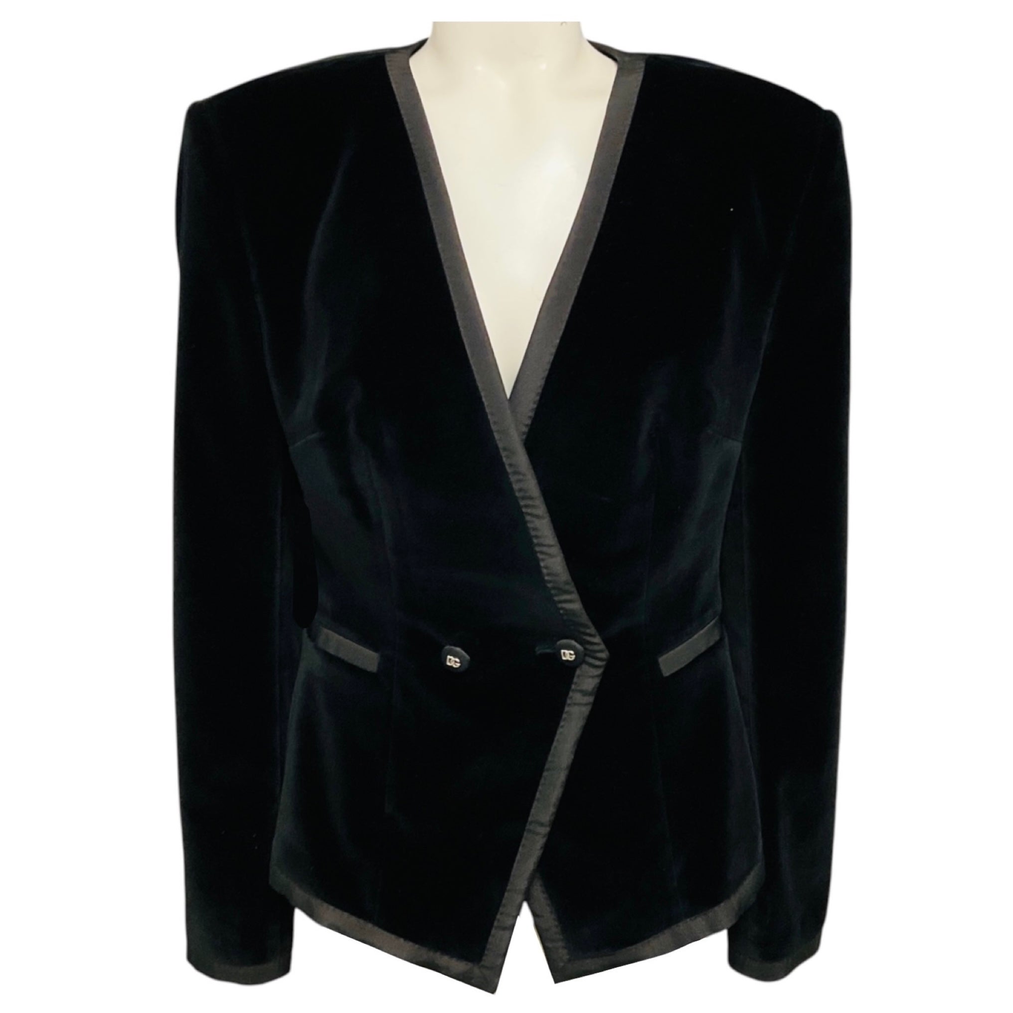 Dolce & Gabbana Black Velvet Blazer with DG Logo Buttons