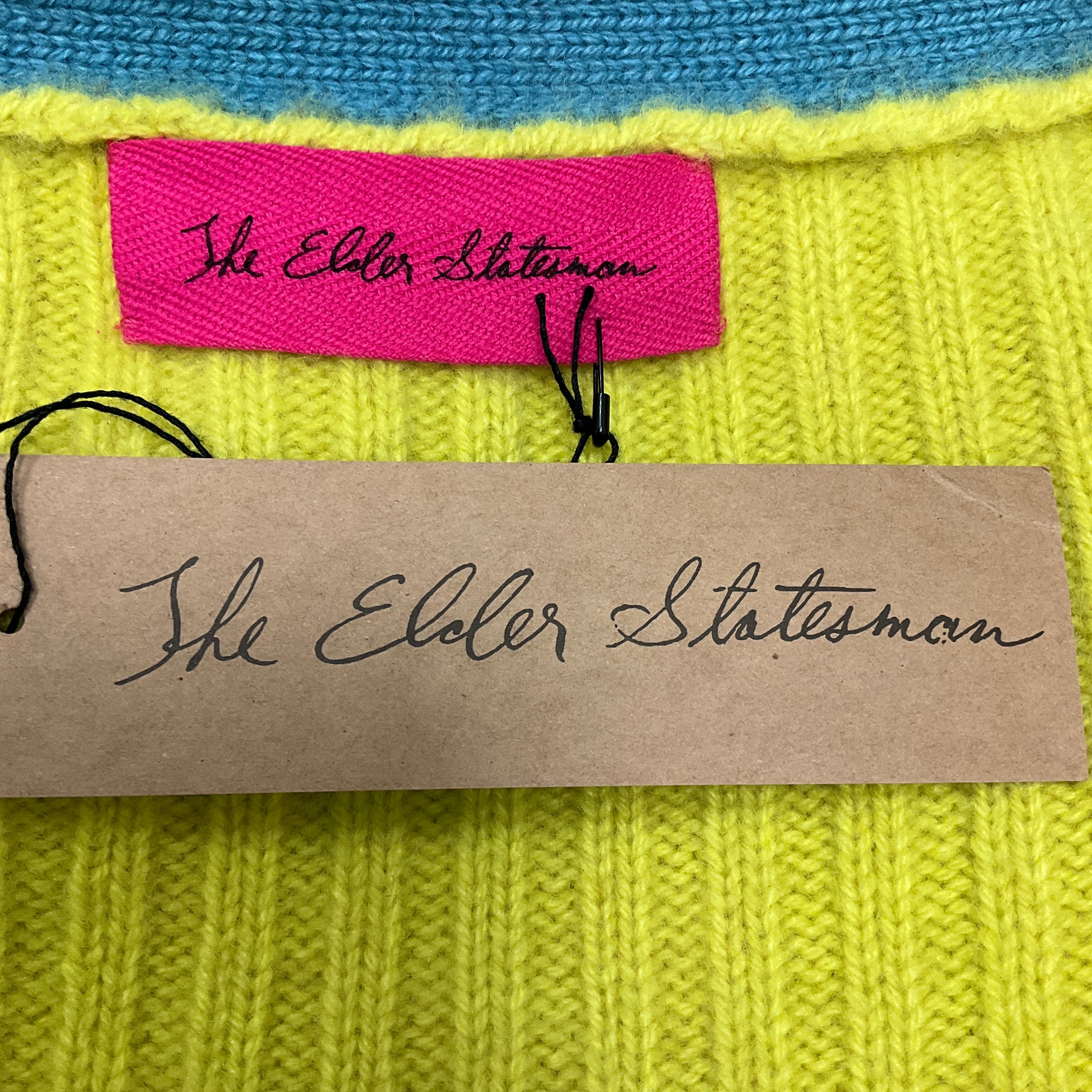 The Elder Statesman Burgundy / Lemon Multi Mohawk Patch Mix Whip Cardigan