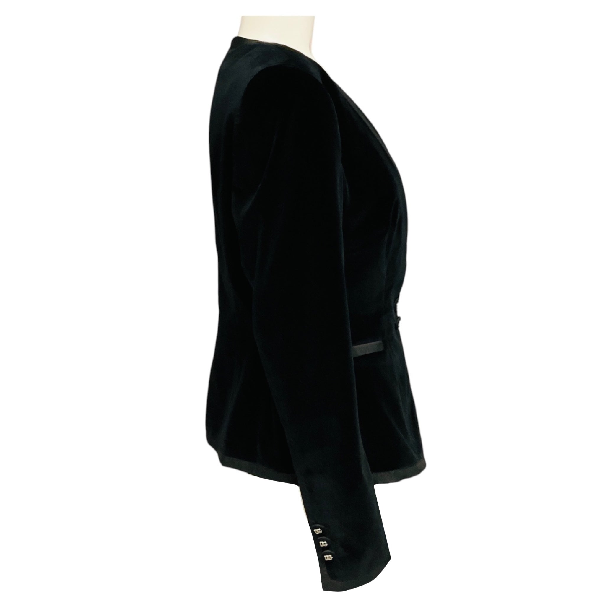 Dolce & Gabbana Black Velvet Blazer with DG Logo Buttons