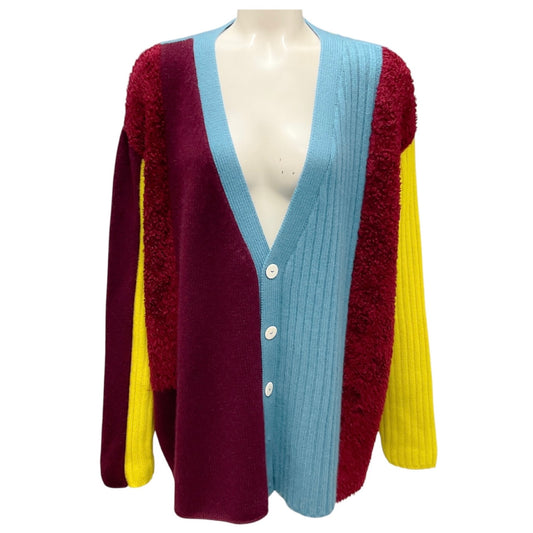 The Elder Statesman Burgundy / Lemon Multi Mohawk Patch Mix Whip Cardigan
