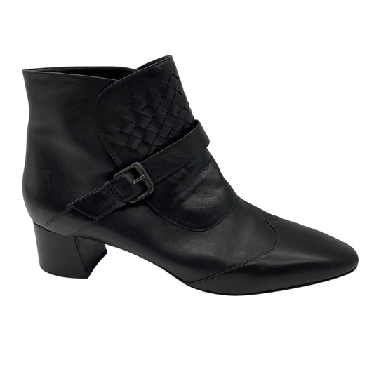Bottega Veneta Black Intrecciato Detail Leather Ankle Boots