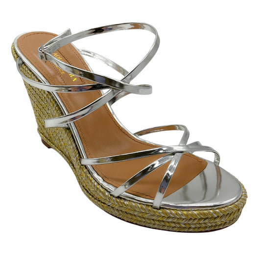 Aquazzura Silver / Gold Metallic Espadrille Wedge Sandals