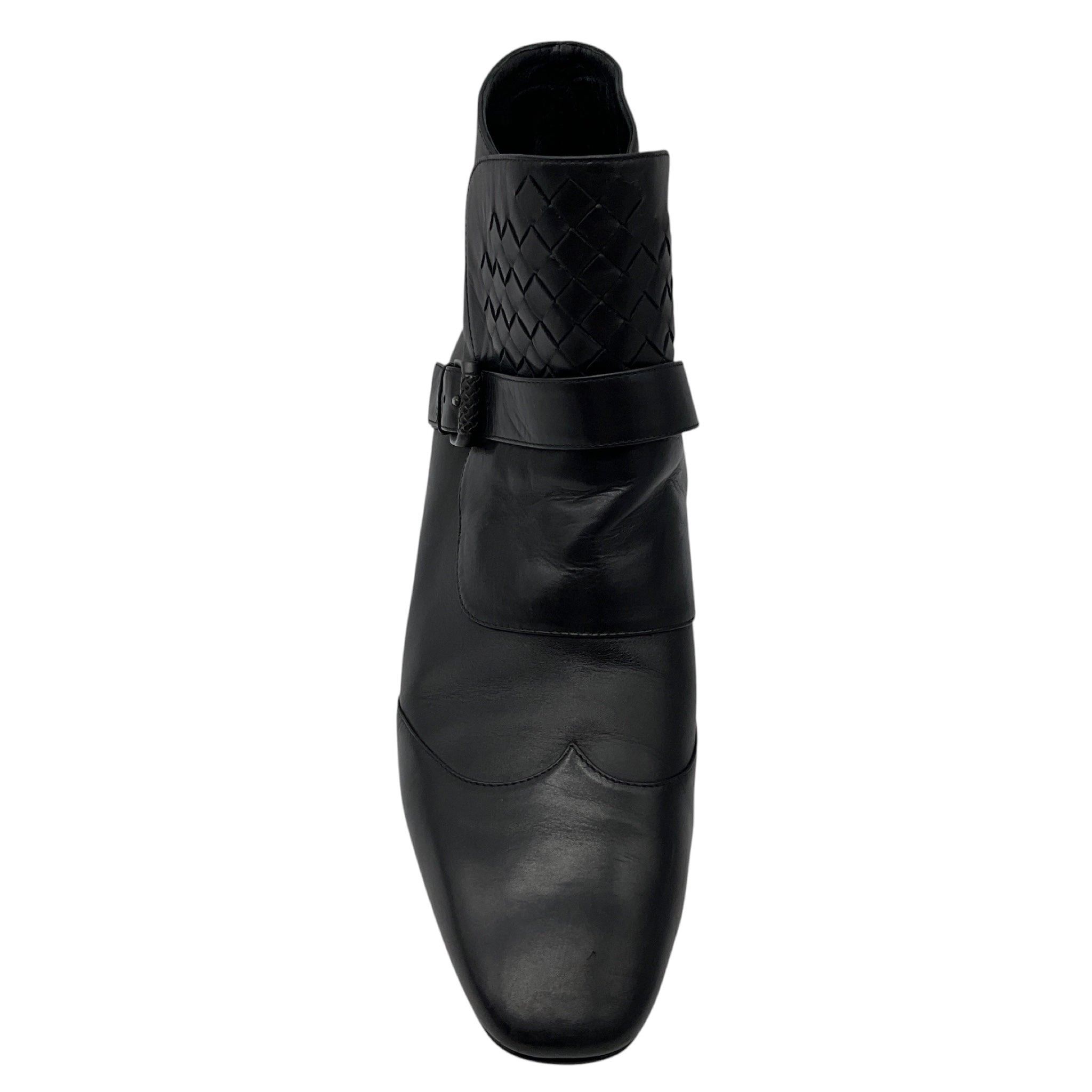 Bottega Veneta Black Intrecciato Detail Leather Ankle Boots