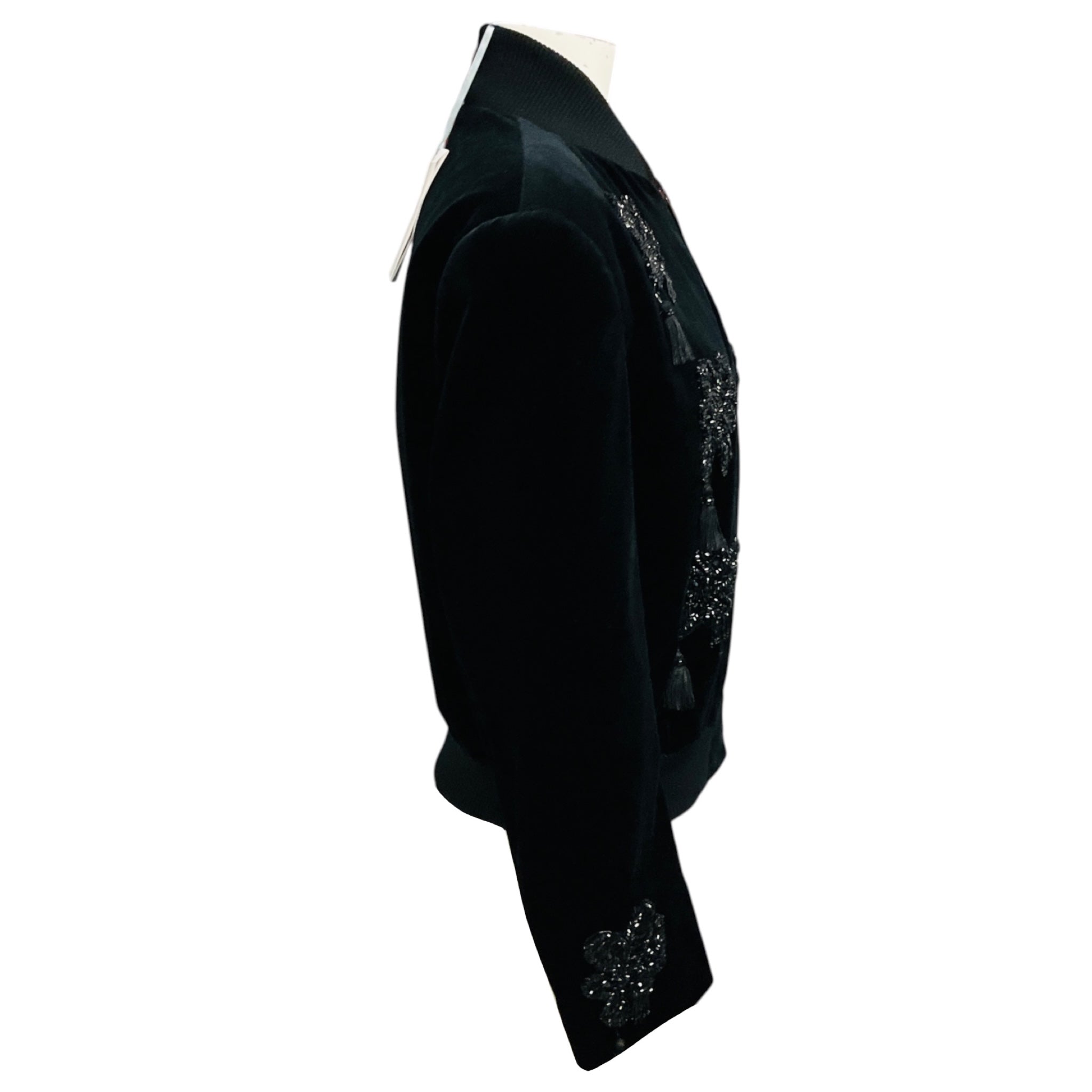 Max Mara Sfilata Black Bead and Tassel Embellished Zip Front Velvet Jacket