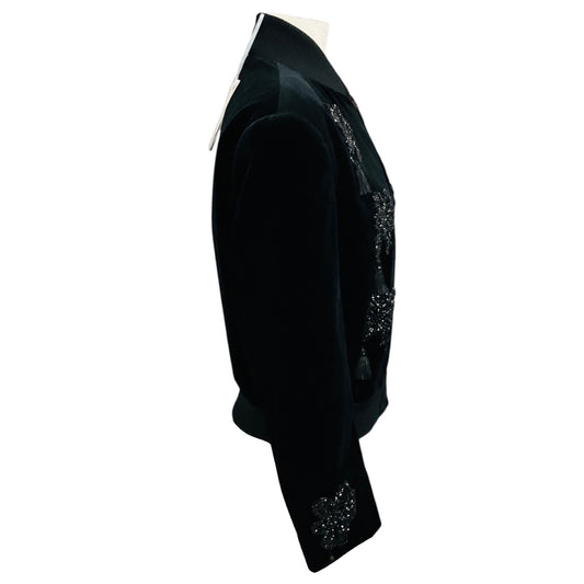 Max Mara Sfilata Black Bead and Tassel Embellished Zip Front Velvet Jacket
