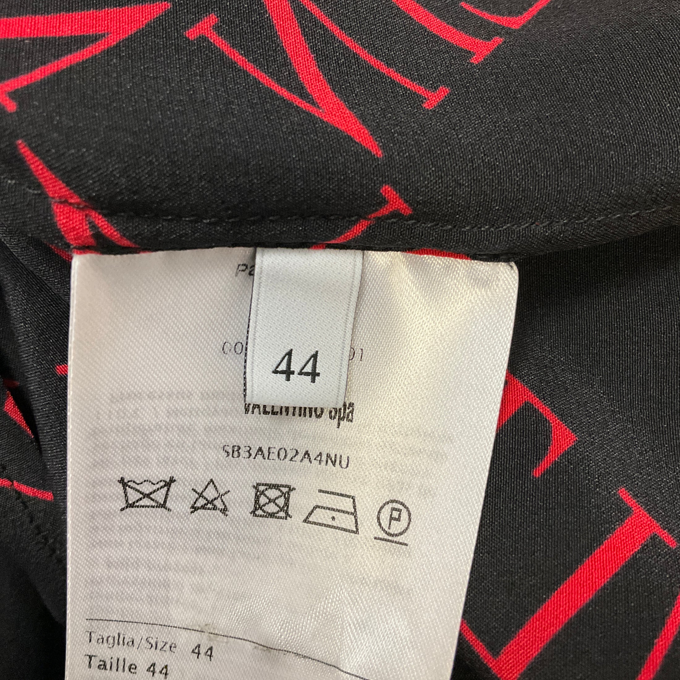 Valentino Black / Red Logo Print Silk Blouse
