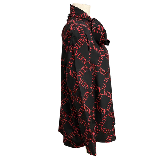 Valentino Black / Red Logo Print Silk Blouse