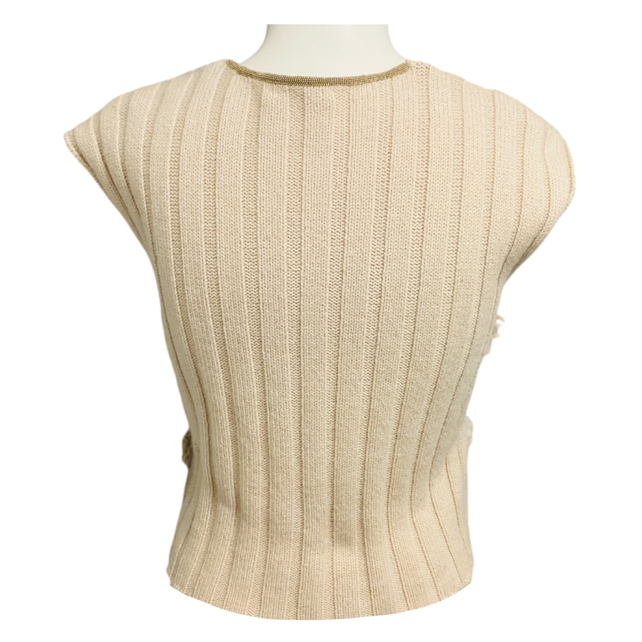 Brunello Cucinelli Beige Fringed Knit Sweater