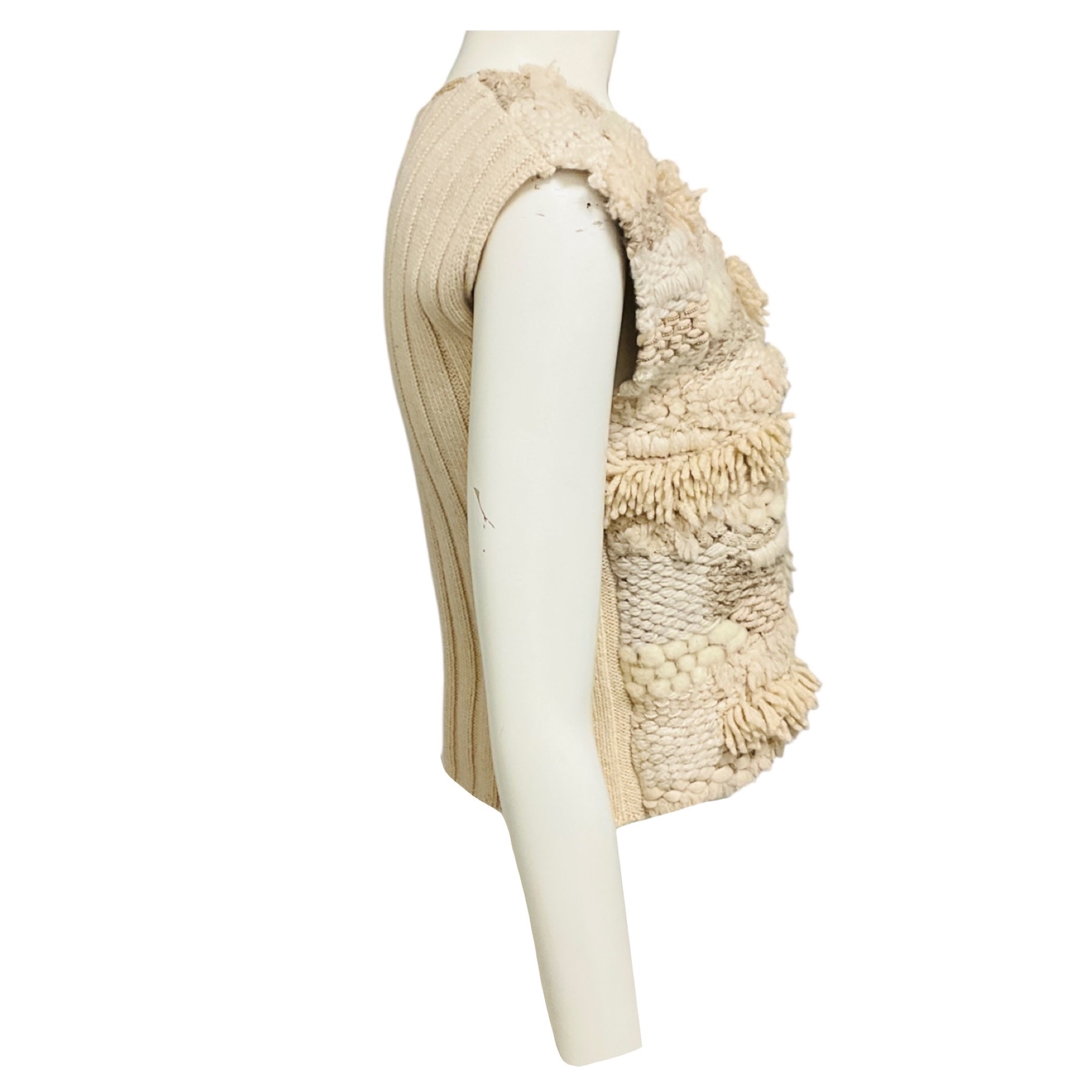 Brunello Cucinelli Beige Fringed Knit Sweater