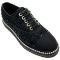 Load image into Gallery viewer, Chanel Black Sequined Lace Up Oxfords with Pearls

