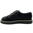 Load image into Gallery viewer, Chanel Black Sequined Lace Up Oxfords with Pearls
