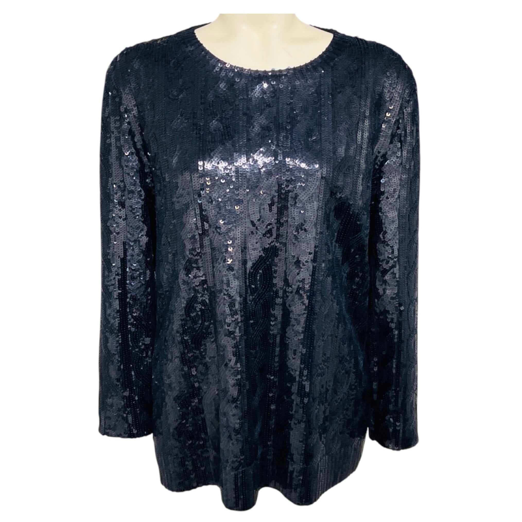 Ralph Lauren Collection Navy Blue Sequined Long Sleeved Blouse