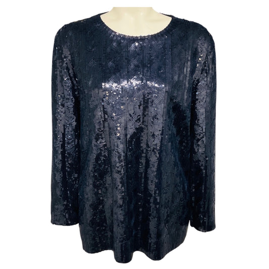Ralph Lauren Collection Navy Blue Sequined Long Sleeved Blouse