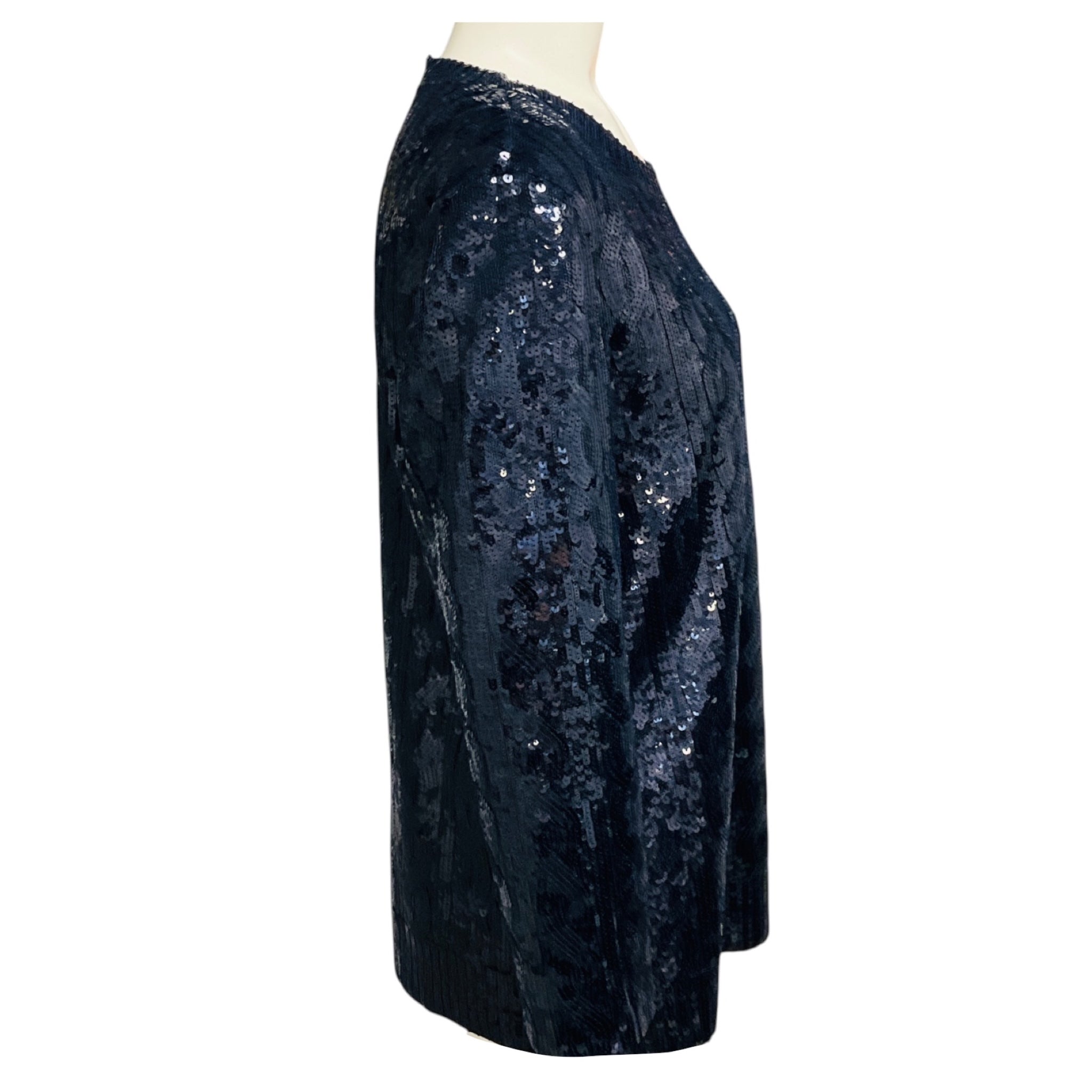 Ralph Lauren Collection Navy Blue Sequined Long Sleeved Blouse