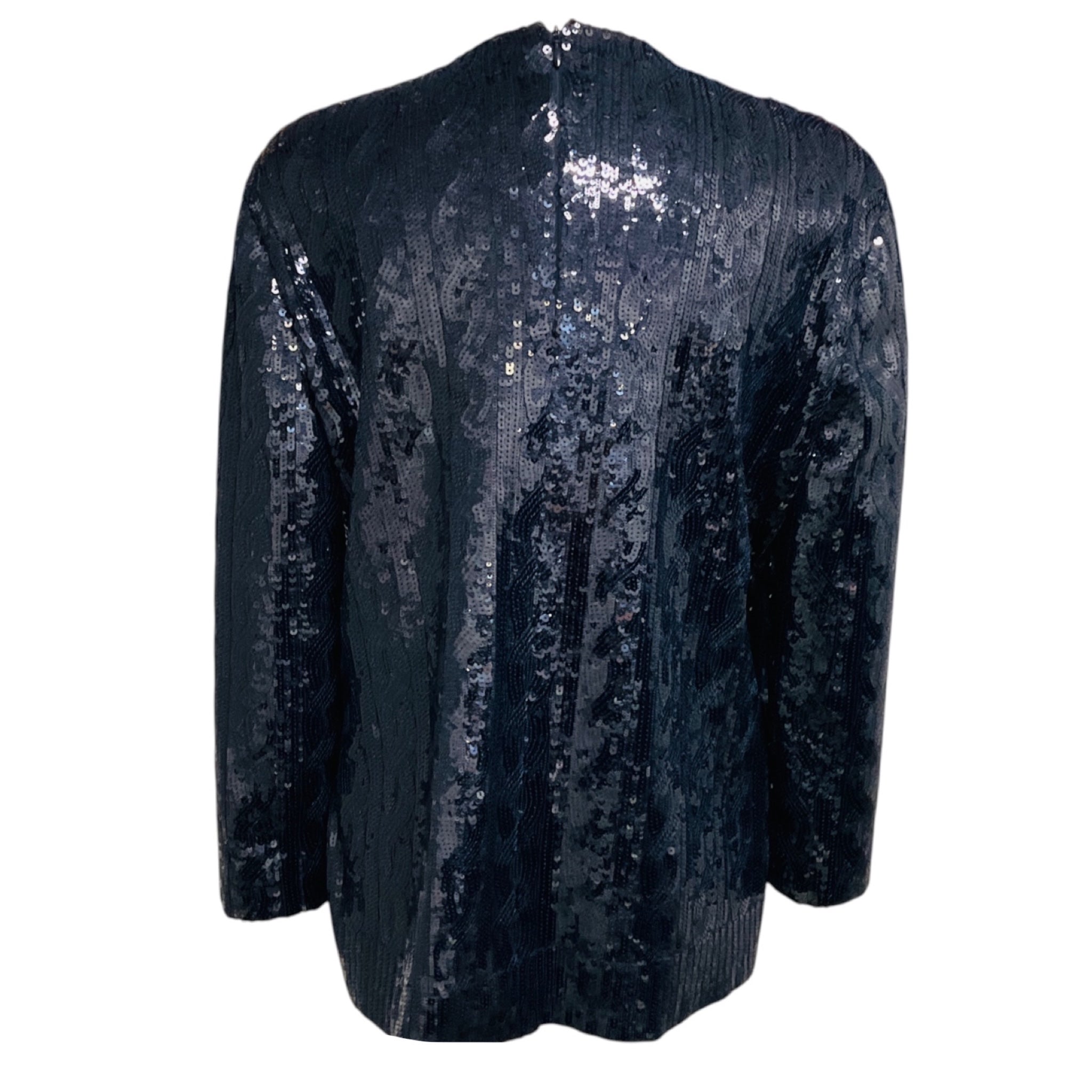 Ralph Lauren Collection Navy Blue Sequined Long Sleeved Blouse