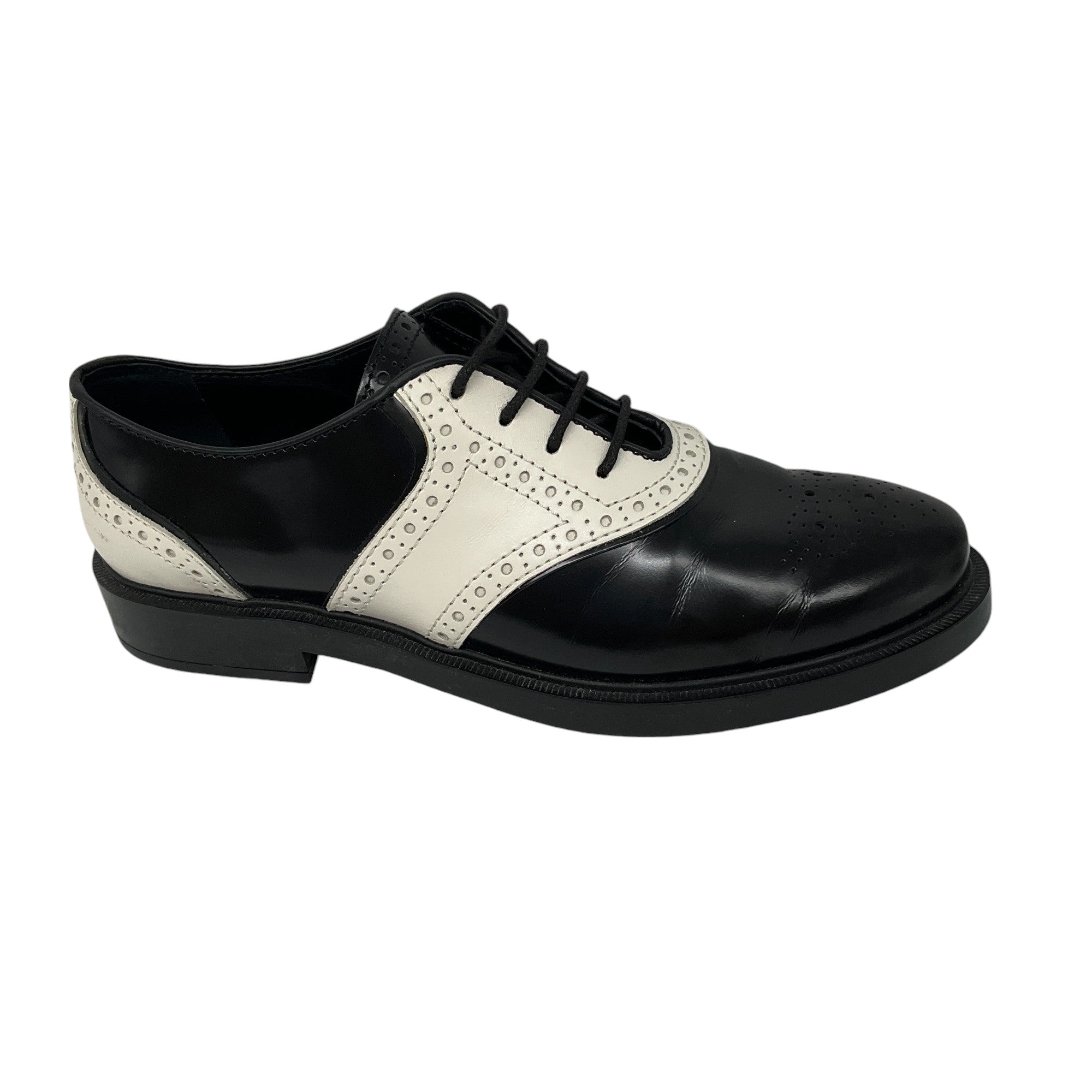 Tod's Black / White Leather Oxford Shoes