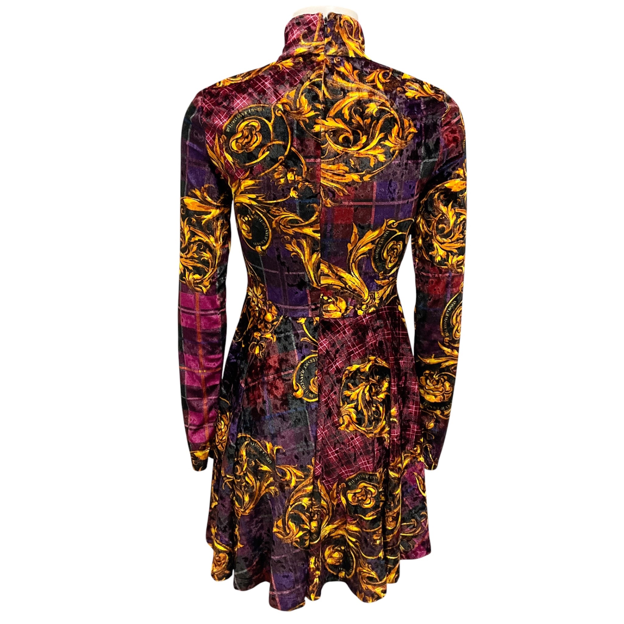 Versace Jeans Couture Purple / Gold Multi Tartan Baroque Print Dress