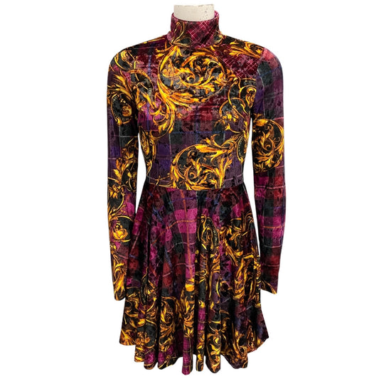 Versace Jeans Couture Purple / Gold Multi Tartan Baroque Print Dress