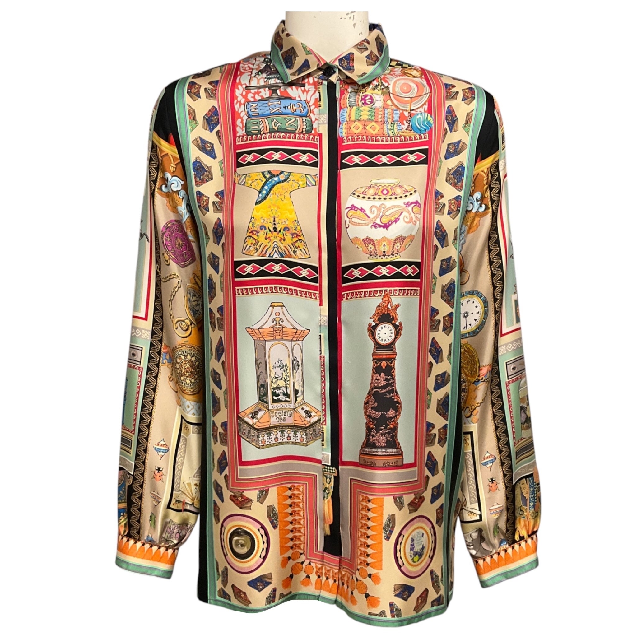 Etro Multi Printed Long Sleeved Button Up Silk Blouse