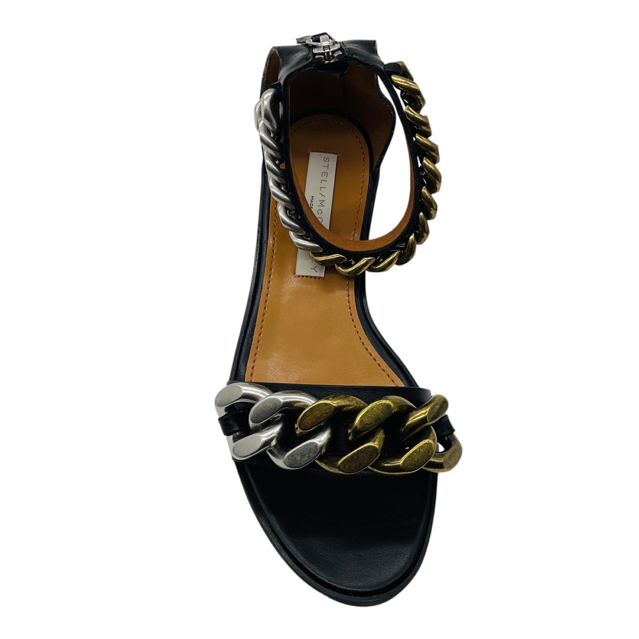 Stella McCartney Black / Silver / Gold Falabella Two Tone Chain Embellished Sandals