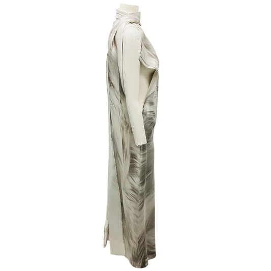 Brandon Maxwell White / Grey Striations Evie Silk Midi Shift Dress with Neck Scarf