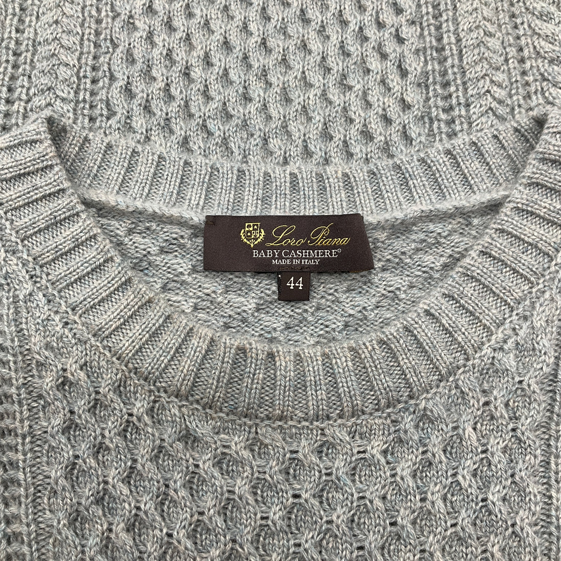 Loro Piana Teal Baby Cashmere Cable Knit Sweater