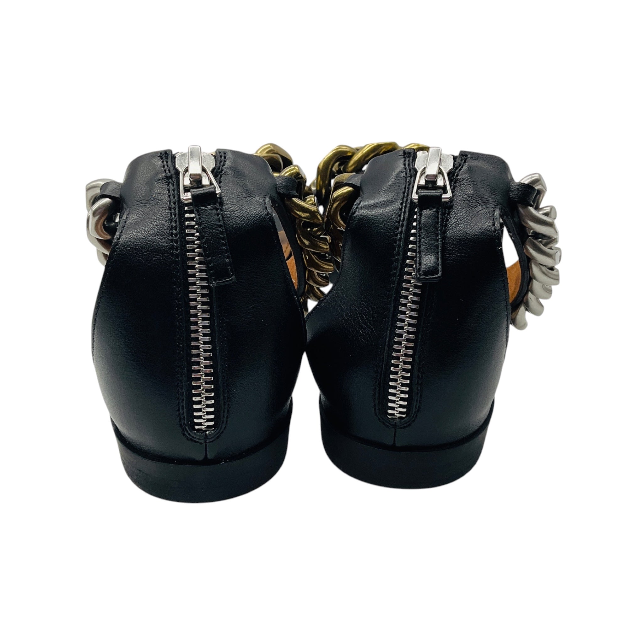 Stella McCartney Black / Silver / Gold Falabella Two Tone Chain Embellished Sandals