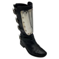 Load image into Gallery viewer, Chanel Black / Silver Metal Plaque Leather Biker Boots
