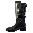 Load image into Gallery viewer, Chanel Black / Silver Metal Plaque Leather Biker Boots
